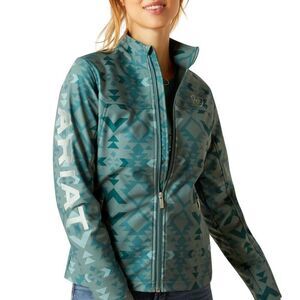 NEWXS Ariat Women's New Team Pinewood Green Aqua Softshell Jacket Long Sleeve